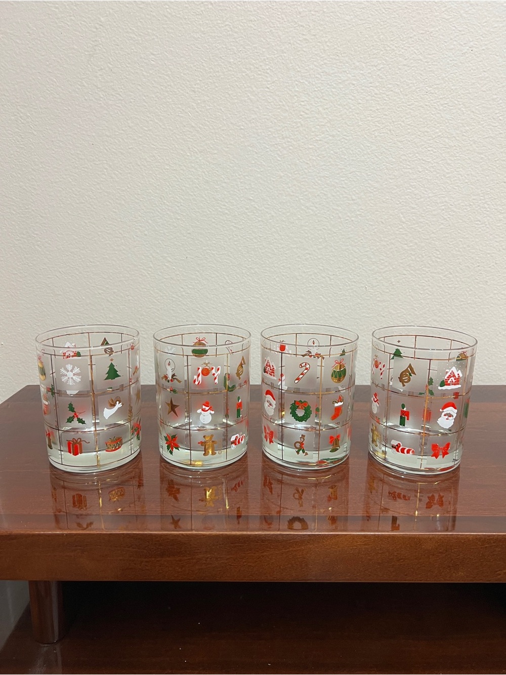 4 Culver Potpourri Christmas Double Rocks 12 Ounce Glasses - Perfect!